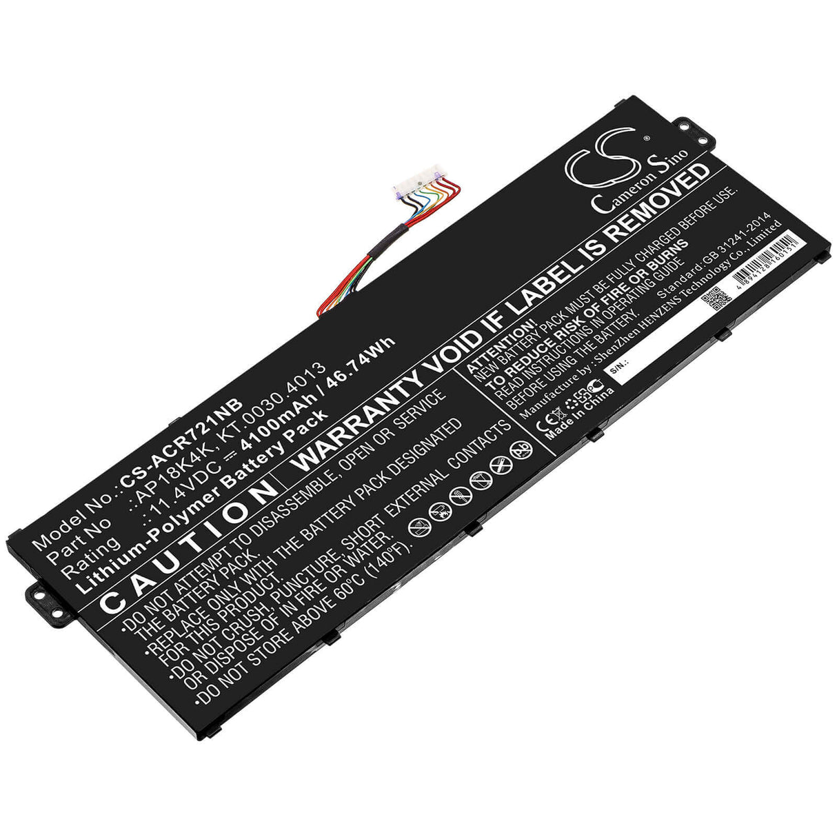 Battery For Acer, Chromebook 311 C721 R721t, Chromebook Spin 311 R721t 11.4v, 4100mah - 46.74wh Notebook, Laptop Cameron Sino Technology Limited