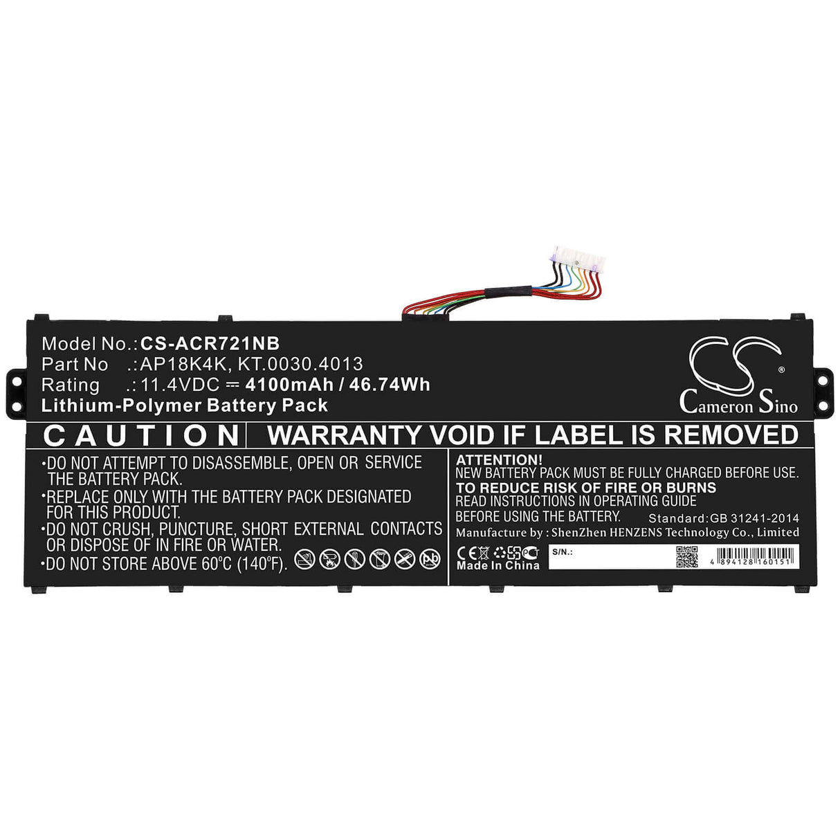 Battery For Acer, Chromebook 311 C721 R721t, Chromebook Spin 311 R721t 11.4v, 4100mah - 46.74wh Notebook, Laptop Cameron Sino Technology Limited