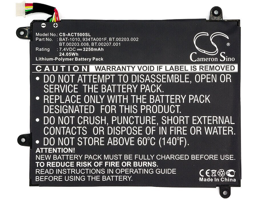 Battery For Acer Iconia A500, Iconia Tablet A500, Iconia A500-10s32 7.4v, 3250mah - 24.05wh Tablet Cameron Sino Technology Limited (Suspended)