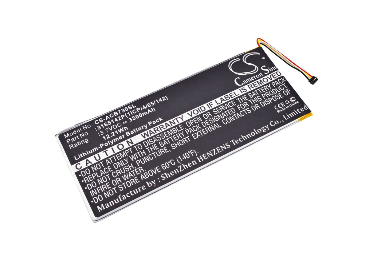 3.7V, Li-Polymer, 3300mAh, Tablet battery fits Acer, 3165142p, A1402, Iconia One 7 B1-730, 12.21Wh Tablet Cameron Sino Technology Limited (Suspended)