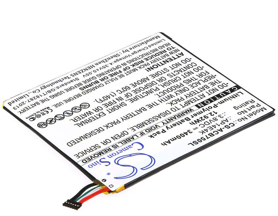 3.8V, Li-Polymer, 3400mAh, Tablet battery fits Acer, Ap14e4k, Iconia One 7 B1-750, 12.92Wh Tablet Cameron Sino Technology Limited