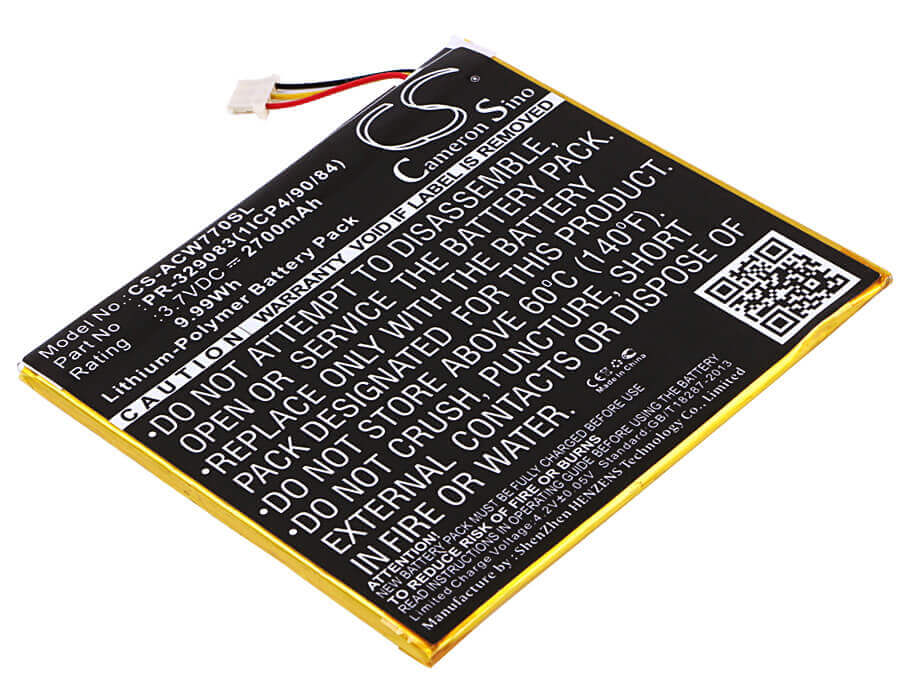 3.7V, Li-Polymer, 2700mAh, Tablet battery fits Acer, Kt.0010h.003, Iconia One 7 B1-770, 9.99Wh Tablet Cameron Sino Technology Limited