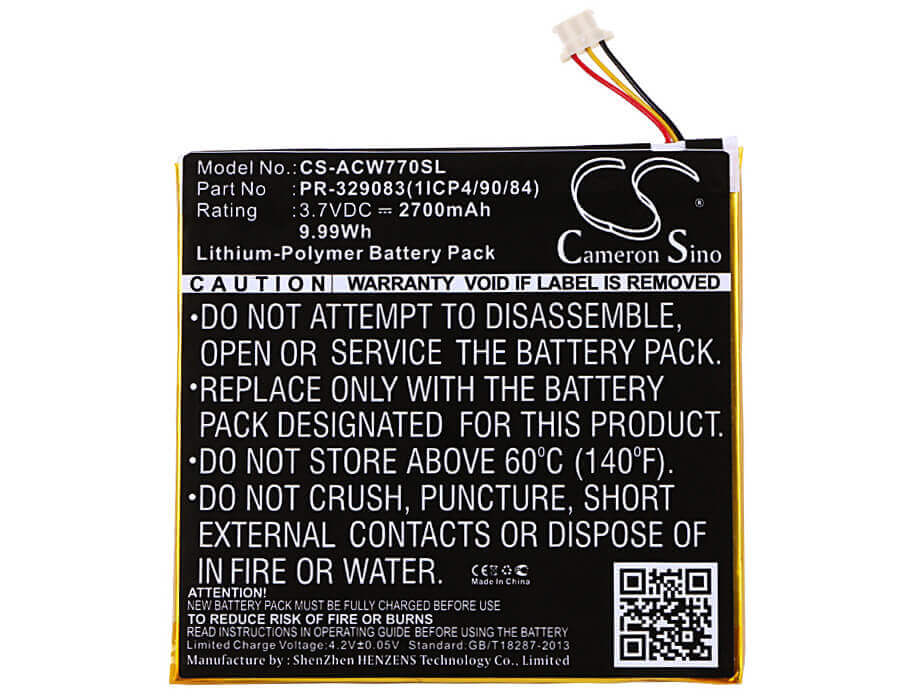 3.7V, Li-Polymer, 2700mAh, Tablet battery fits Acer, Kt.0010h.003, Iconia One 7 B1-770, 9.99Wh Tablet Cameron Sino Technology Limited