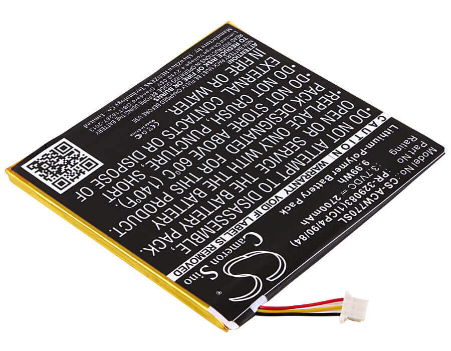 3.7V, Li-Polymer, 2700mAh, Tablet battery fits Acer, Kt.0010h.003, Iconia One 7 B1-770, 9.99Wh Tablet Cameron Sino Technology Limited