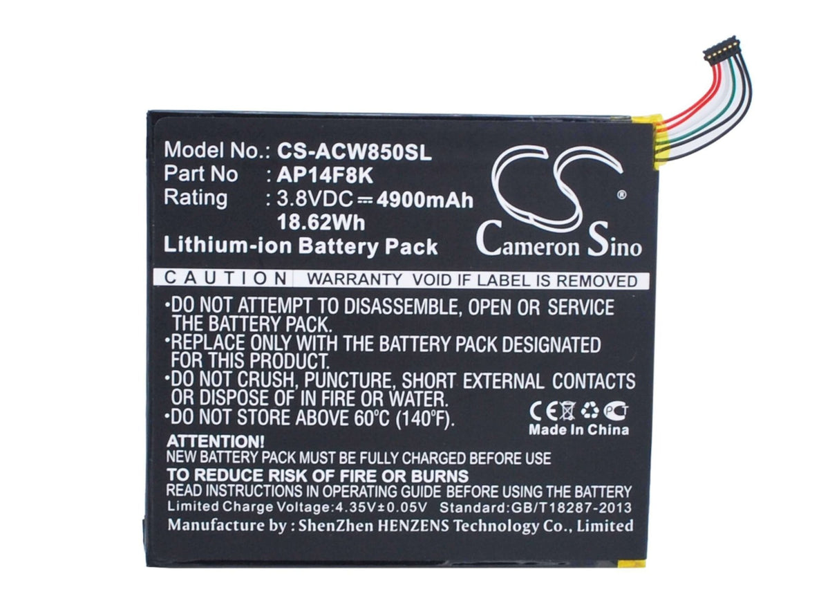 3.8V, Li-Polymer, 4900mAh, Tablet battery fits Acer, Ap14f8k, A1-840, A1-850-a1410, 18.62Wh Tablet Cameron Sino Technology Limited