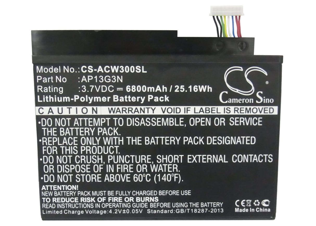 3.7V, Li-Polymer, 6800mAh, Tablet battery fits Acer, Ap13g3n, Iconia Tab W3, Iconia Tab W3-810, 25.16Wh Tablet Cameron Sino Technology Limited