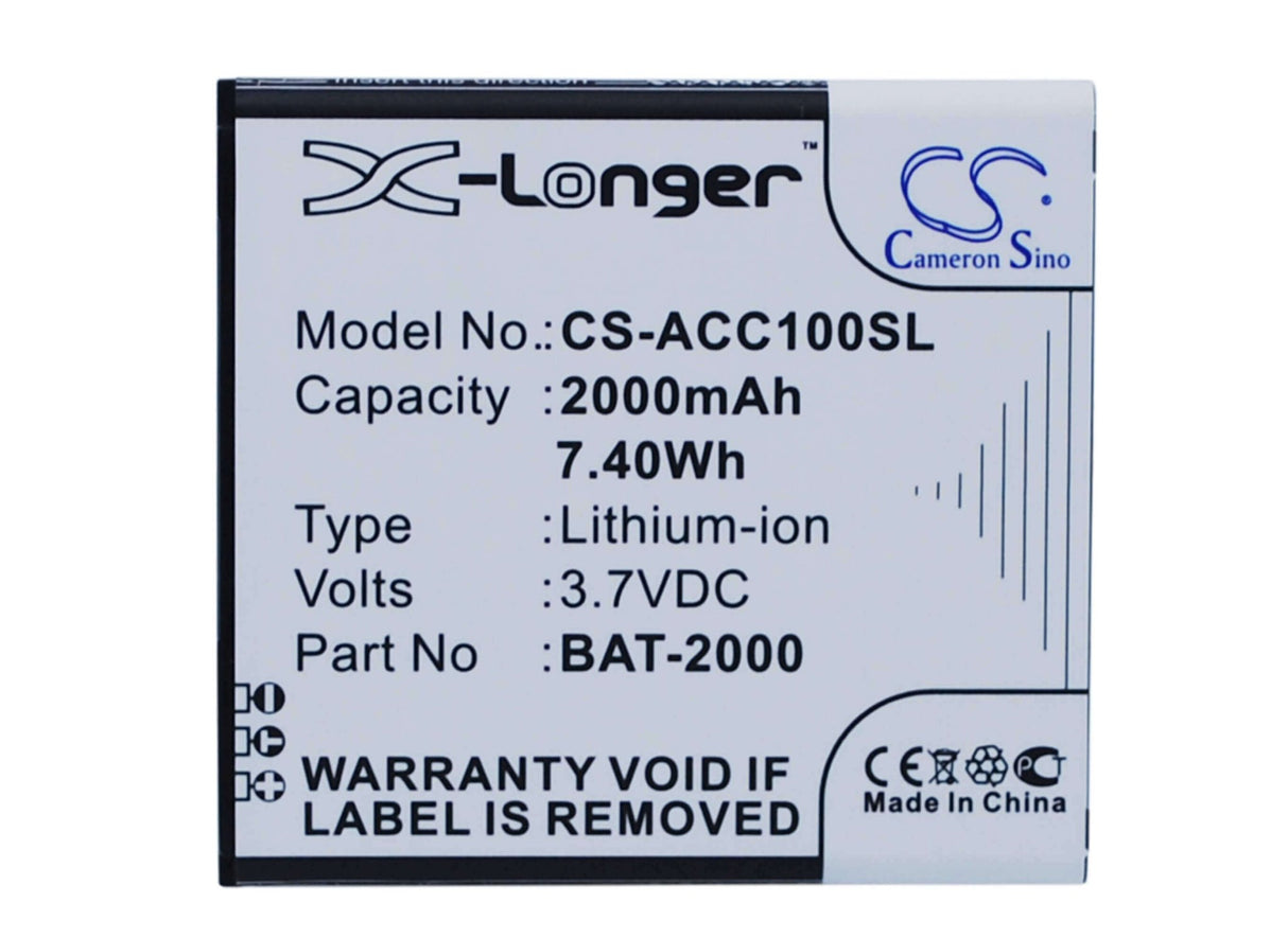 3,7V, Li-ion, 2000mAh, Batterie de smartphone adaptée pour Acer, Bat-2000, Liquid C1, 7,4Wh Mobile, Smartphone Cameron Sino Technology Limited (Smartphone)