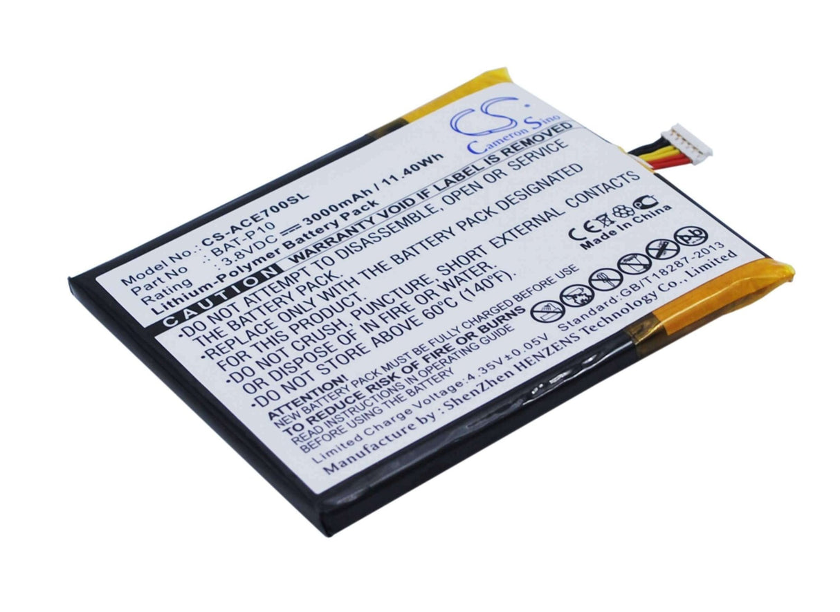 3,8V, Li-Polymer, 3000mAh, batterie de smartphone compatible avec Acer, Bat-p10, E39, Liquid E700, 11.4Wh Mobile, Smartphone Cameron Sino Technology Limited (Smartphone)