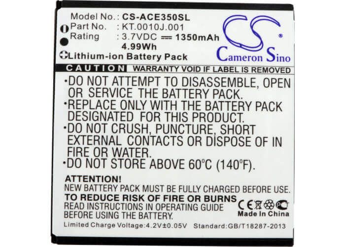 3.7V, Li-ion, 1350mAh, SmartPhone battery fits Acer, Ae415550 1s1p, Ak330, Ak330s, 5Wh Mobile, SmartPhone Cameron Sino Technology Limited (Smartphone)