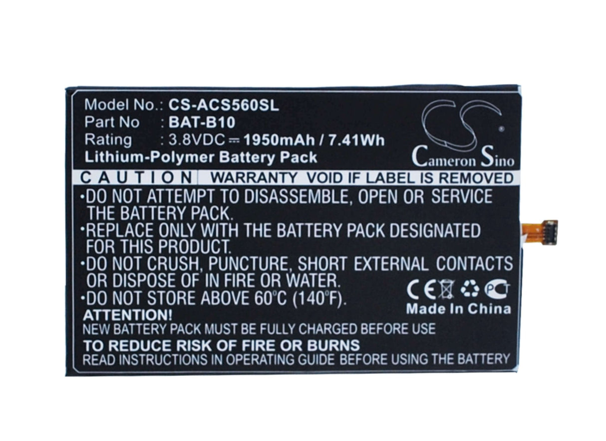 3.8V, Li-Polymer, 1950mAh, SmartPhone battery fits Acer, Bat-b10, Liquid Jade, Liquid Jadeplus, 7.41Wh Mobile, SmartPhone Cameron Sino Technology Limited (Smartphone)