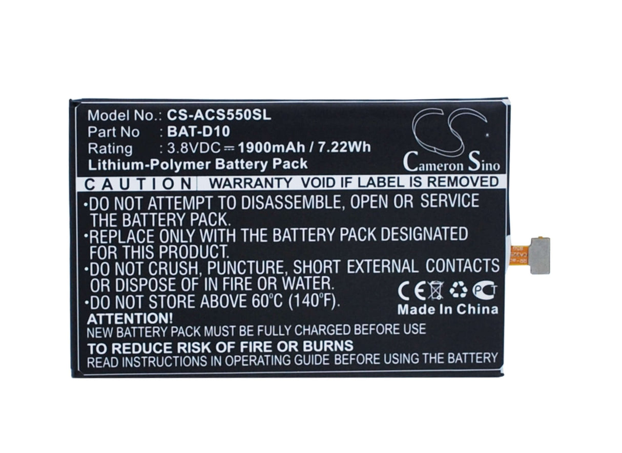 3.8V, Li-Polymer, 1900mAh, SmartPhone battery fits Acer, Bat-d10, Liquid Jade S, Liquid Jade Z, 7.22Wh Mobile, SmartPhone Cameron Sino Technology Limited (Smartphone)