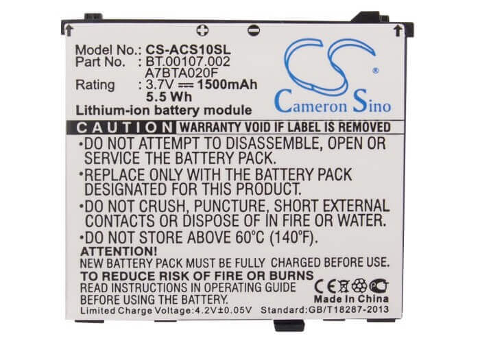 Battery For Acer Liquid, Liquid A1, Liquid S100 3.7v, 1500mah - 5.55wh Batteries for Electronics Cameron Sino Technology Limited (Suspended)