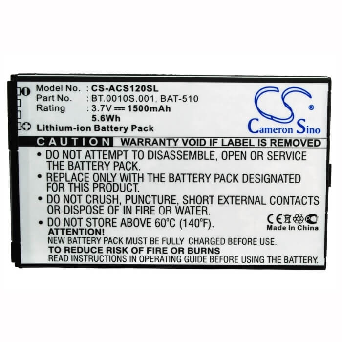 3.7V, Li-ion, 1500mAh, SmartPhone battery fits Acer, Bat-510, Liquid Metal, S120, 5.55Wh Mobile, SmartPhone Cameron Sino Technology Limited (Smartphone)