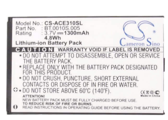 3.7V, Li-ion, 1300mAh, SmartPhone battery fits Acer, Bat-310 (11cps/42/61), Betouch E210, C6, 4.81Wh Mobile, SmartPhone Cameron Sino Technology Limited (Smartphone)