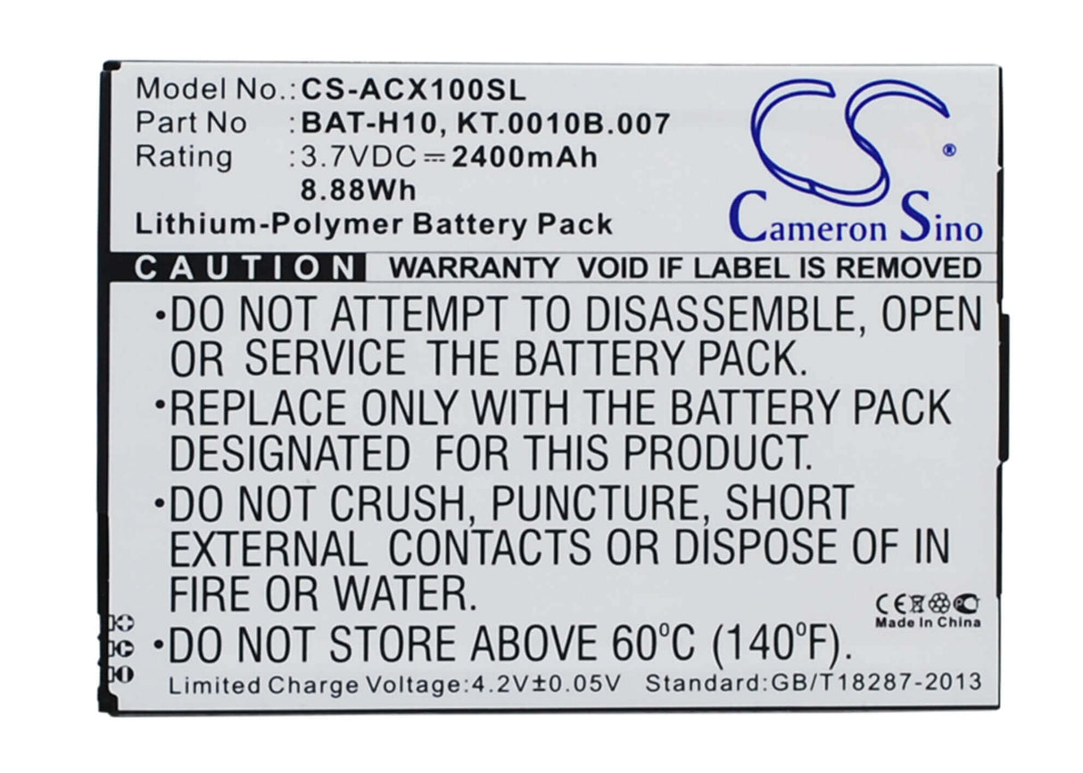 3.7V, Li-Polymer, 2400mAh, SmartPhone battery fits Acer, Bat-h10, Liquid X1, S53, 8.88Wh Mobile, SmartPhone Cameron Sino Technology Limited (Suspended)