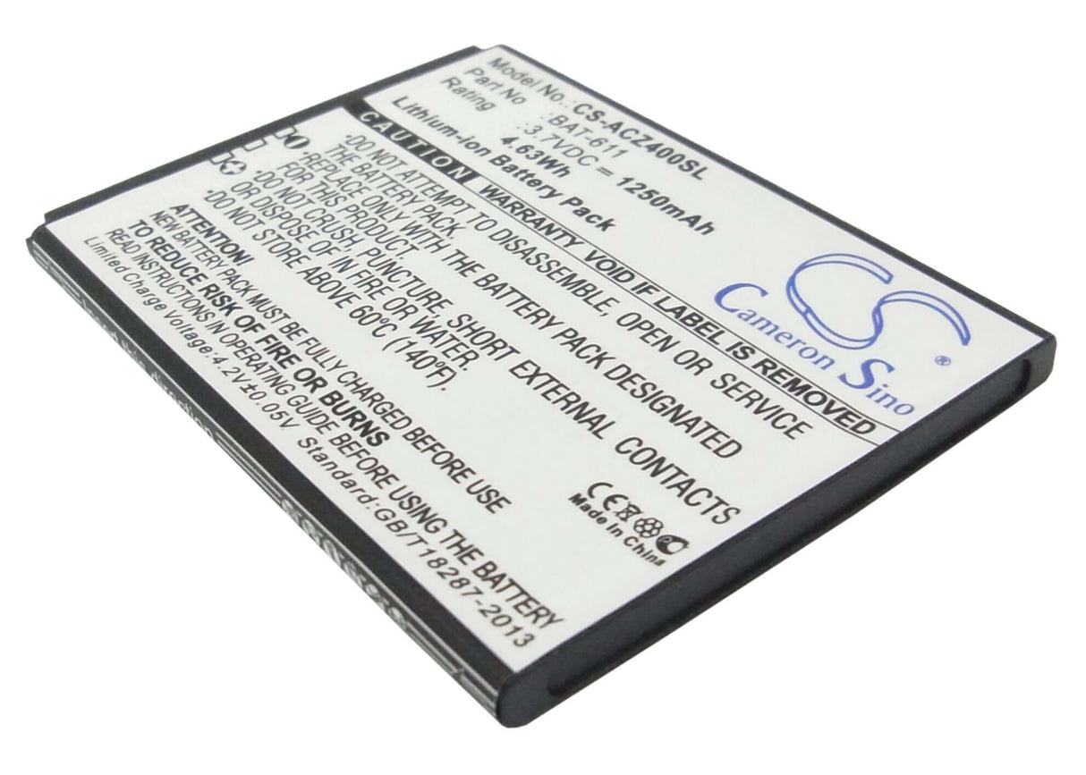 3.7V, Li-ion, 1250mAh, batterie de smartphone compatible avec Acer, Bat-611, Liquid Z4, Z140, 4.63Wh Mobile, Smartphone Cameron Sino Technology Limited (Smartphone)