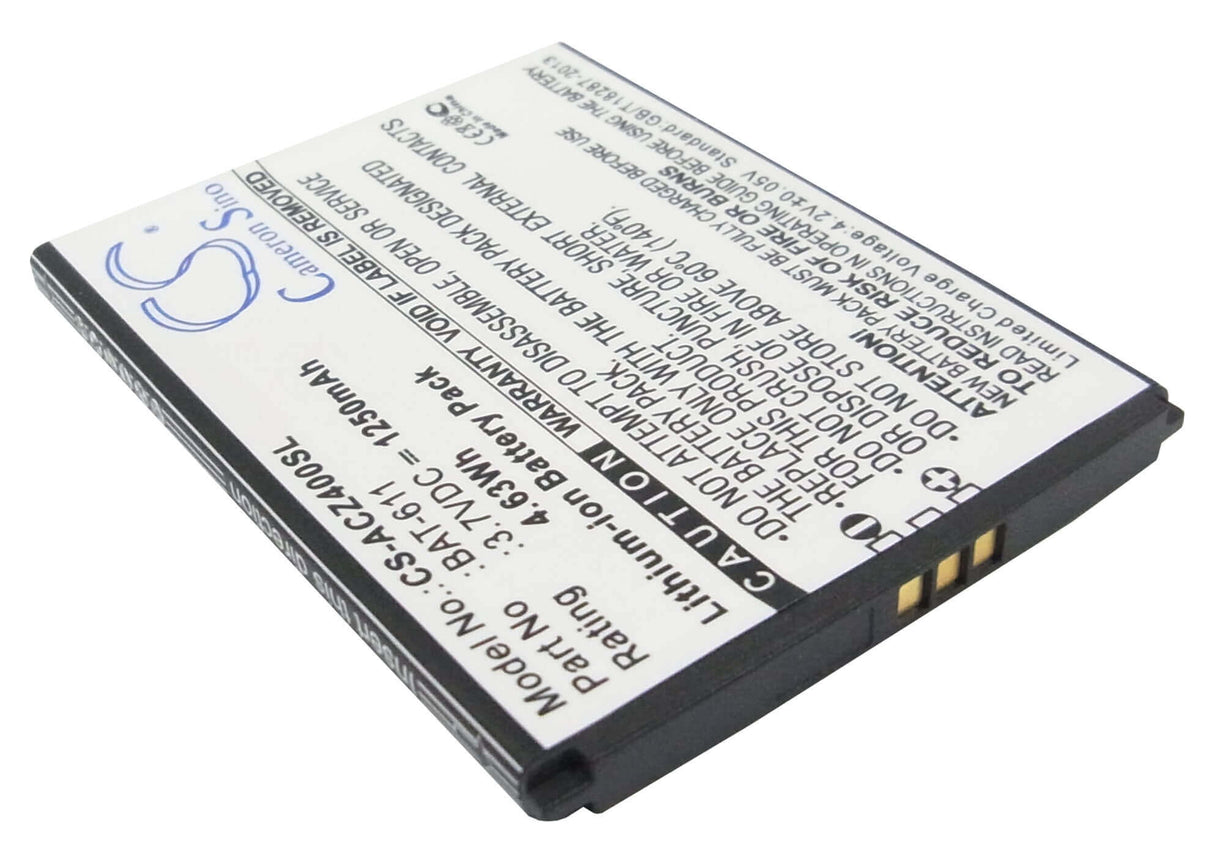 3.7V, Li-ion, 1250mAh, batterie de smartphone compatible avec Acer, Bat-611, Liquid Z4, Z140, 4.63Wh Mobile, Smartphone Cameron Sino Technology Limited (Smartphone)