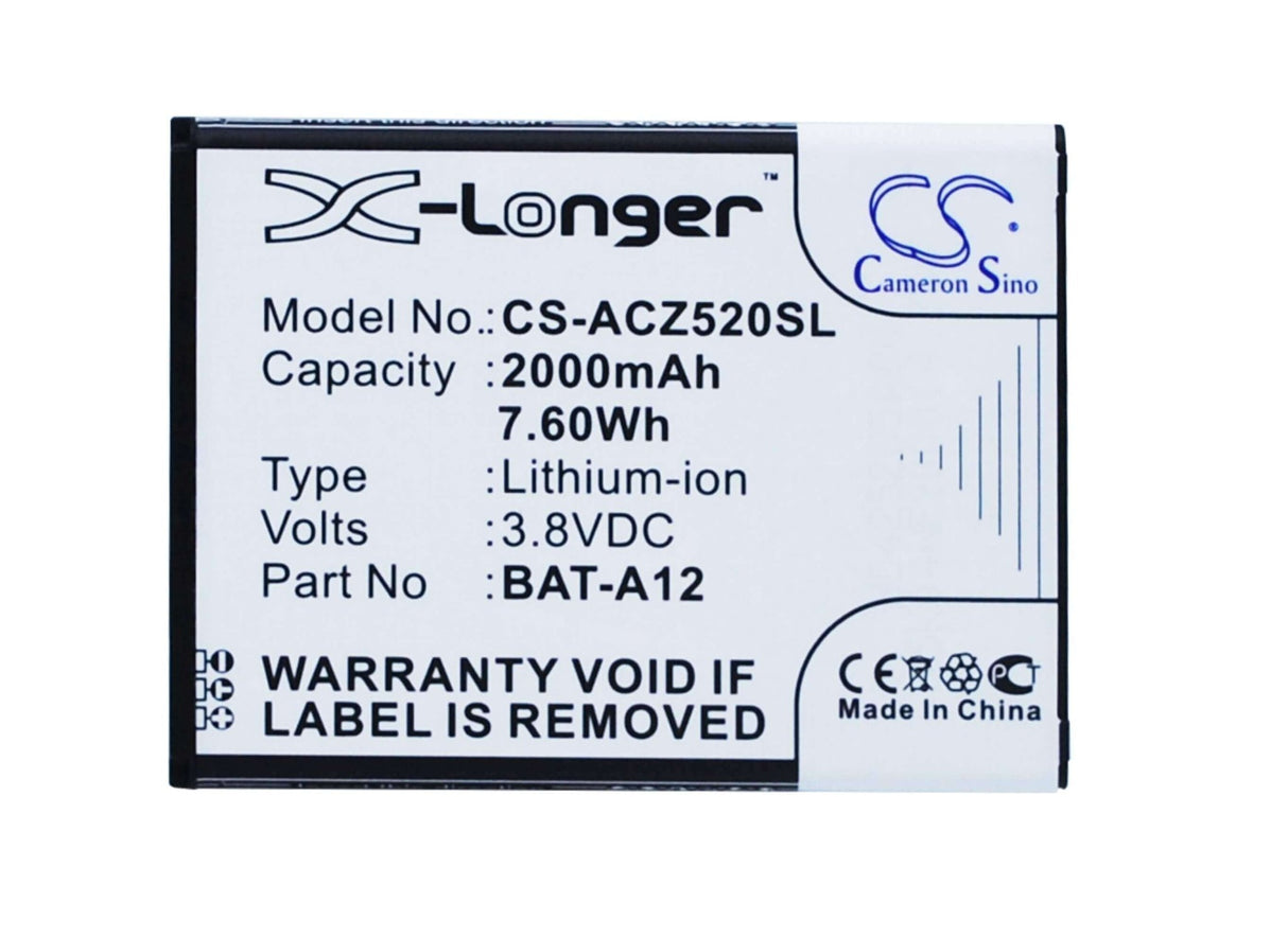 3.8V, Li-ion, 2000mAh, SmartPhone battery fits Acer, Bat-a12, Liquid Z520, Liquid Z520 Dual Sim, 7.6Wh Mobile, SmartPhone Cameron Sino Technology Limited (Smartphone)