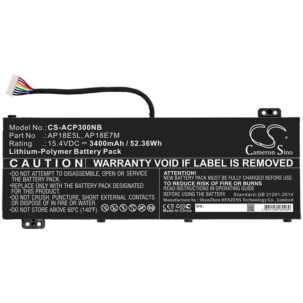 Battery For Acer, Ph315 Zin, Predator Helios 300 15.4v, 3400mah - 52.36wh Batteries for Electronics Cameron Sino Technology Limited (Suspended)