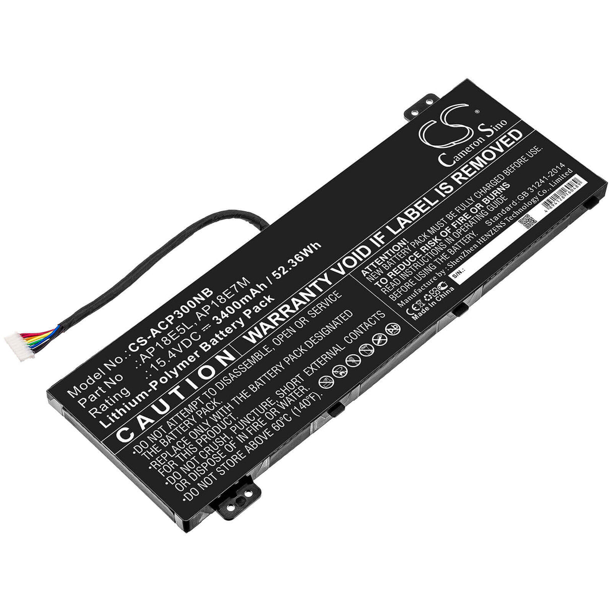 Battery For Acer, Ph315 Zin, Predator Helios 300 15.4v, 3400mah - 52.36wh Batteries for Electronics Cameron Sino Technology Limited (Suspended)