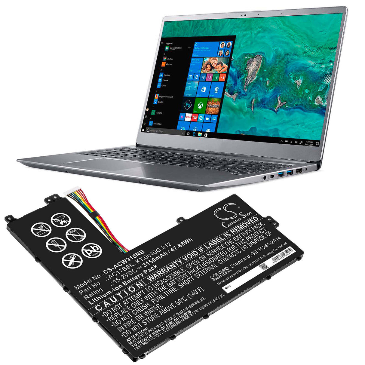 Battery For Acer, Sf315-52g-51hv, Sf315-52g-55ew, Sf315-52g-55uw 15.2v, 3150mah - 47.88wh Notebook, Laptop Cameron Sino Technology Limited