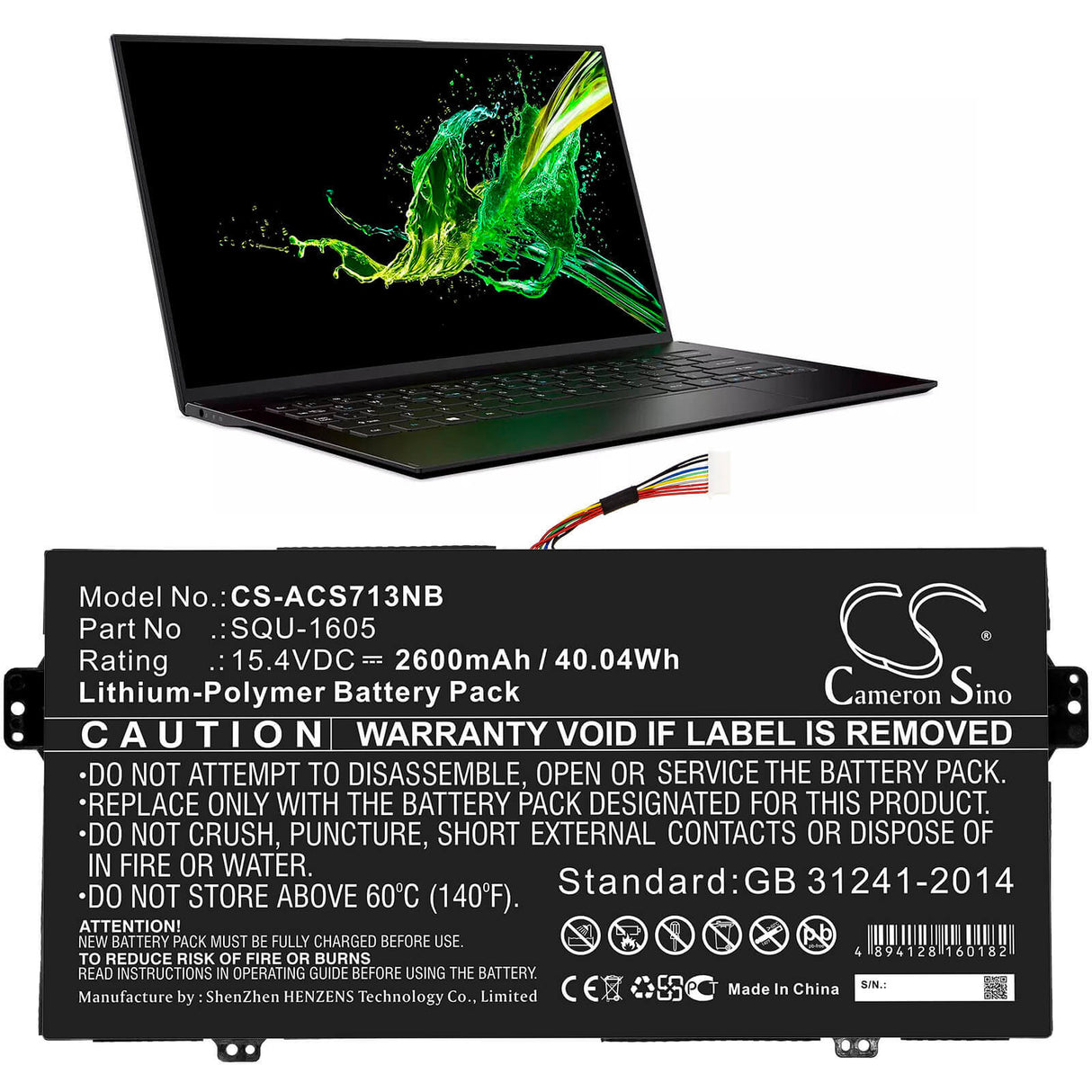 Battery For Acer, Sf713-51, Sf713-51-m0ak, Sf713-51-m0bq 15.4v, 2600mah - 40.04wh Notebook, Laptop Cameron Sino Technology Limited