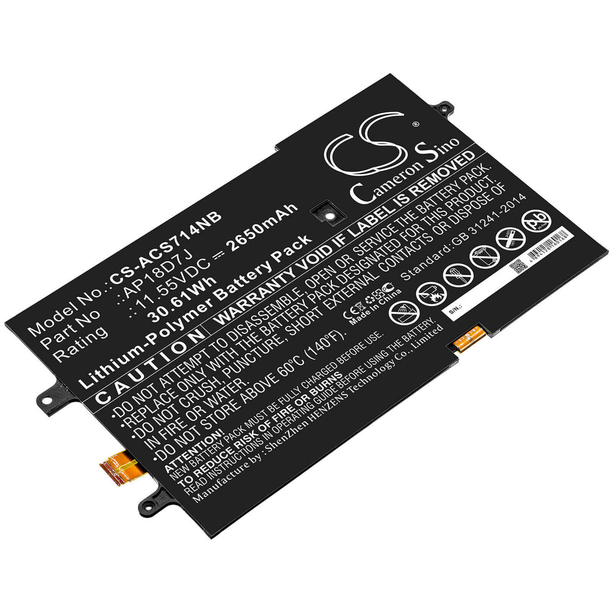 Battery For Acer, Swift 7 2019, Swift 7 Sf714-52t, Swift 7 Sf714-52t-52dj 11.55v, 2650mah - 30.61wh Notebook, Laptop Cameron Sino Technology Limited (Suspended)