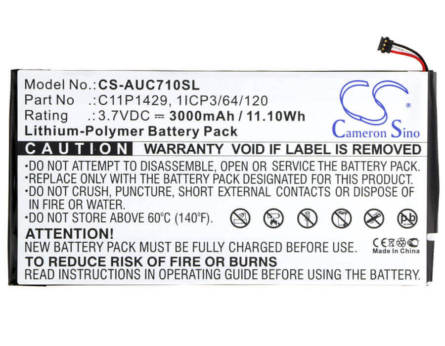 3.7V, Li-Polymer, 3000mAh, Tablet battery fits Asus, 0b200-01490000, P01y, P01z, 11.10Wh Tablet Cameron Sino Technology Limited