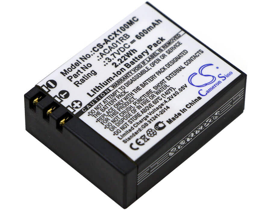 3.7V, Li-Polymer, 600mAh, Camera battery fits Activeon, Aca01rb, Cx, Cx Gold, 2.22Wh Camera Cameron Sino Technology Limited (Camera)