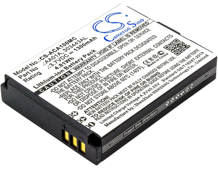 3.7V, Li-ion, 1300mAh, Camera battery fits Activeon, 303443al, Cx Gold, Dka10w-b, 4.81Wh Camera Cameron Sino Technology Limited (Camera)