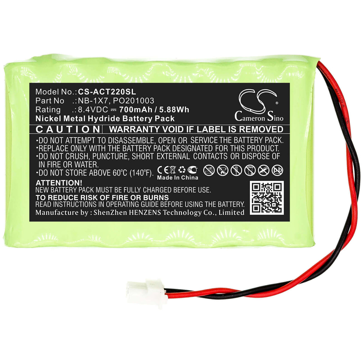 8.4V, Ni-MH, 700mAh, Batterie d'équipement compatible avec Acutrac, Nb-1x7, 22 Pro, 22pro Mkii, 5.88Wh Équipement, Enquête, Test Cameron Sino Technology Limited