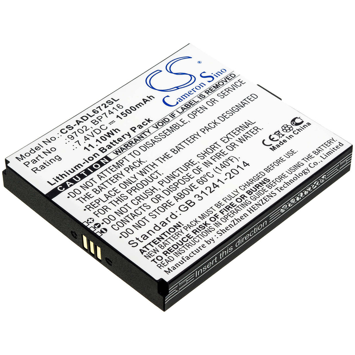 7.4V, Li-ion, 1500mAh, Equipment battery fits Additel, 9702, 672, Adt 672, 11.1Wh Equipment, Survey, Test Cameron Sino Technology Limited