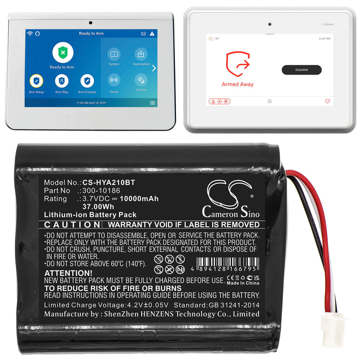 Alarm Battery For Adt, Command Smart Security Panel, Honeywell, Ai05-2 3.7v, 10000mah - 37.00wh Alarm System Cameron Sino Technology Limited