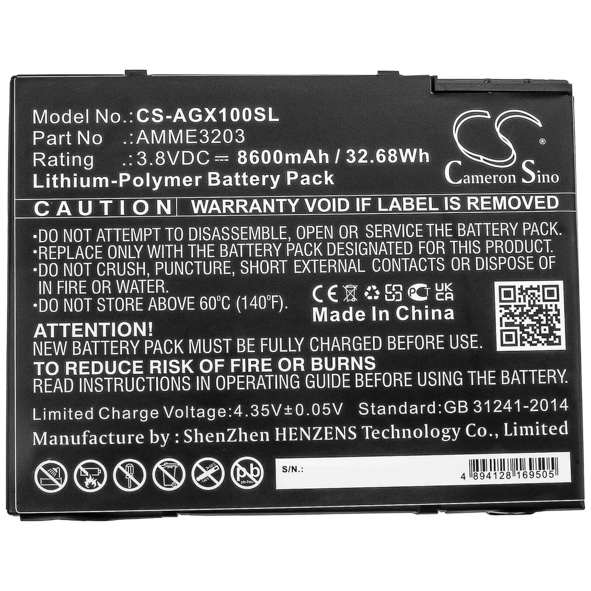 Battery For Aegex, 10 Intrinsically Safe Tablet, 10 Tablets 3.8v, 8600mah - 32.68wh Tablet Cameron Sino Technology Limited (Suspended)