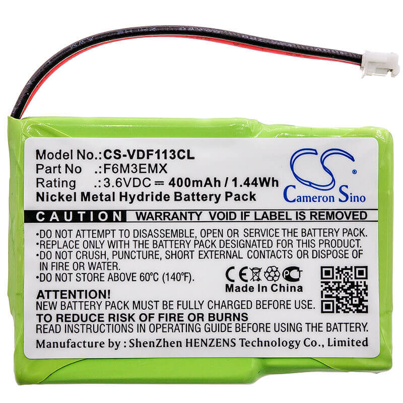 3,6V, Ni-MH, 400mAh, Batterie de téléphone sans fil compatible avec Gte, Cobra, At&t, Sagem, Bt, Goldstar, Sanyo, Vodafone, Agfeo, 4m3emjz, Dect 20, 1.44Wh Téléphone sans fil Cameron Sino Technology Limited (Téléphone sans fil)