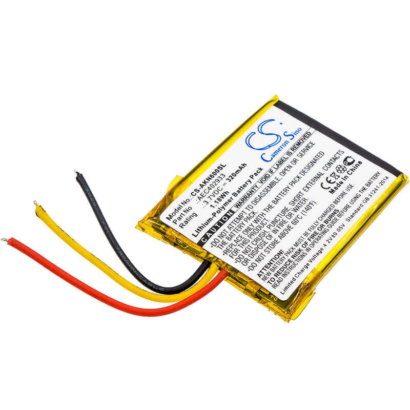 3.7V, Li-Polymer, 320mAh, Headset battery fits Akg, Aec402933, N60 Nc, 1.18Wh Wireless Headset Cameron Sino Technology Limited