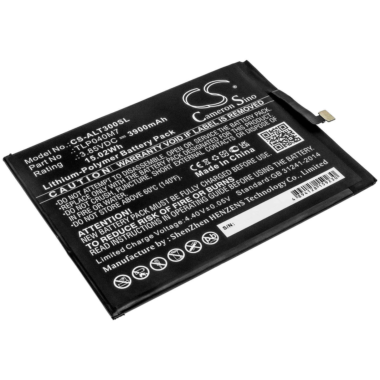 3.85V, Li-Polymer, 3900mAh, Tablet battery fits Alcatel, Tlp040m1, 3t, Ot-9032t, 15.02Wh Tablet Cameron Sino Technology Limited