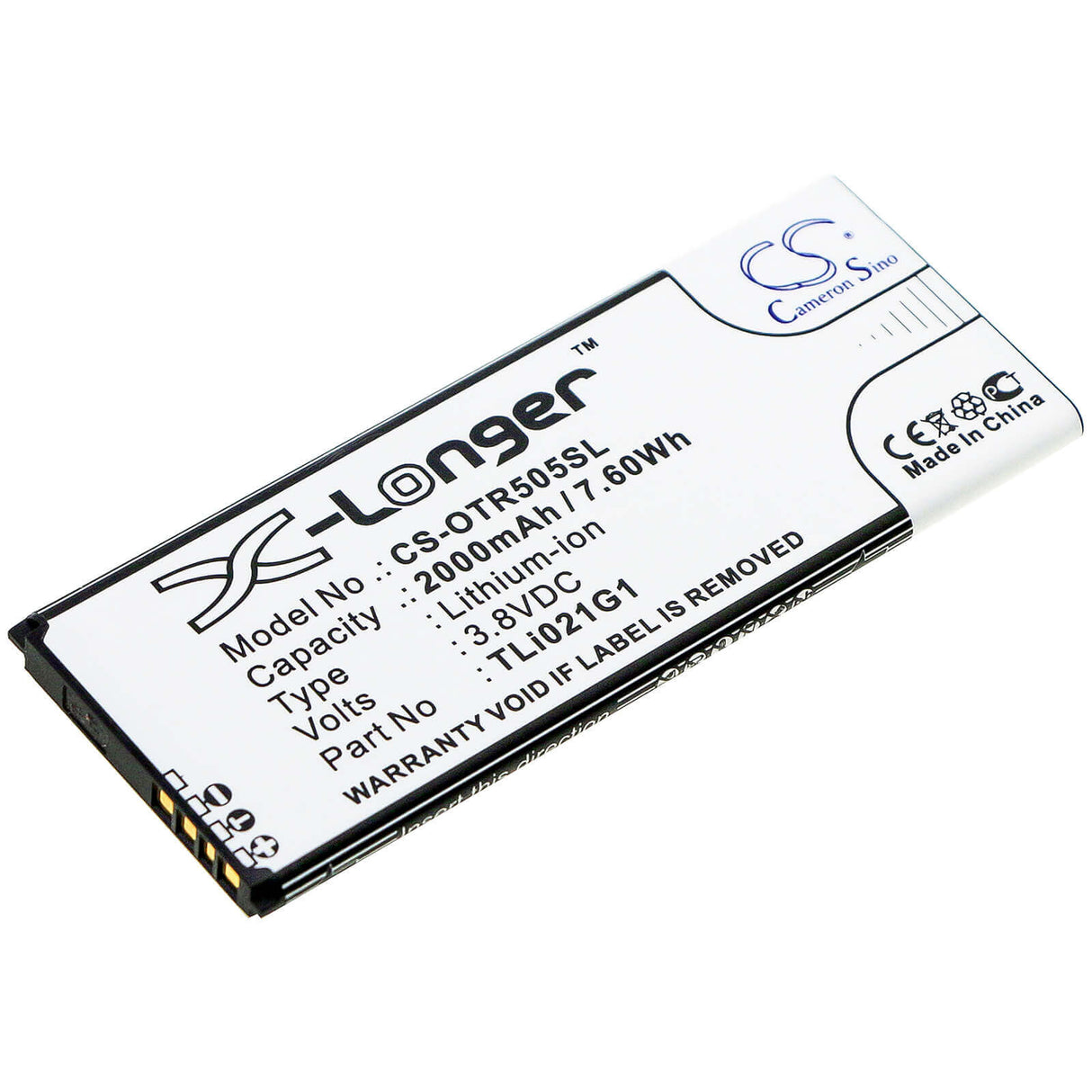 3,8V, Li-ion, 2000mAh, batterie de smartphone compatible avec Alcatel, Tli021g1, 5005r, Insight, 7,6Wh Mobile, Smartphone Cameron Sino Technology Limited (Smartphone)