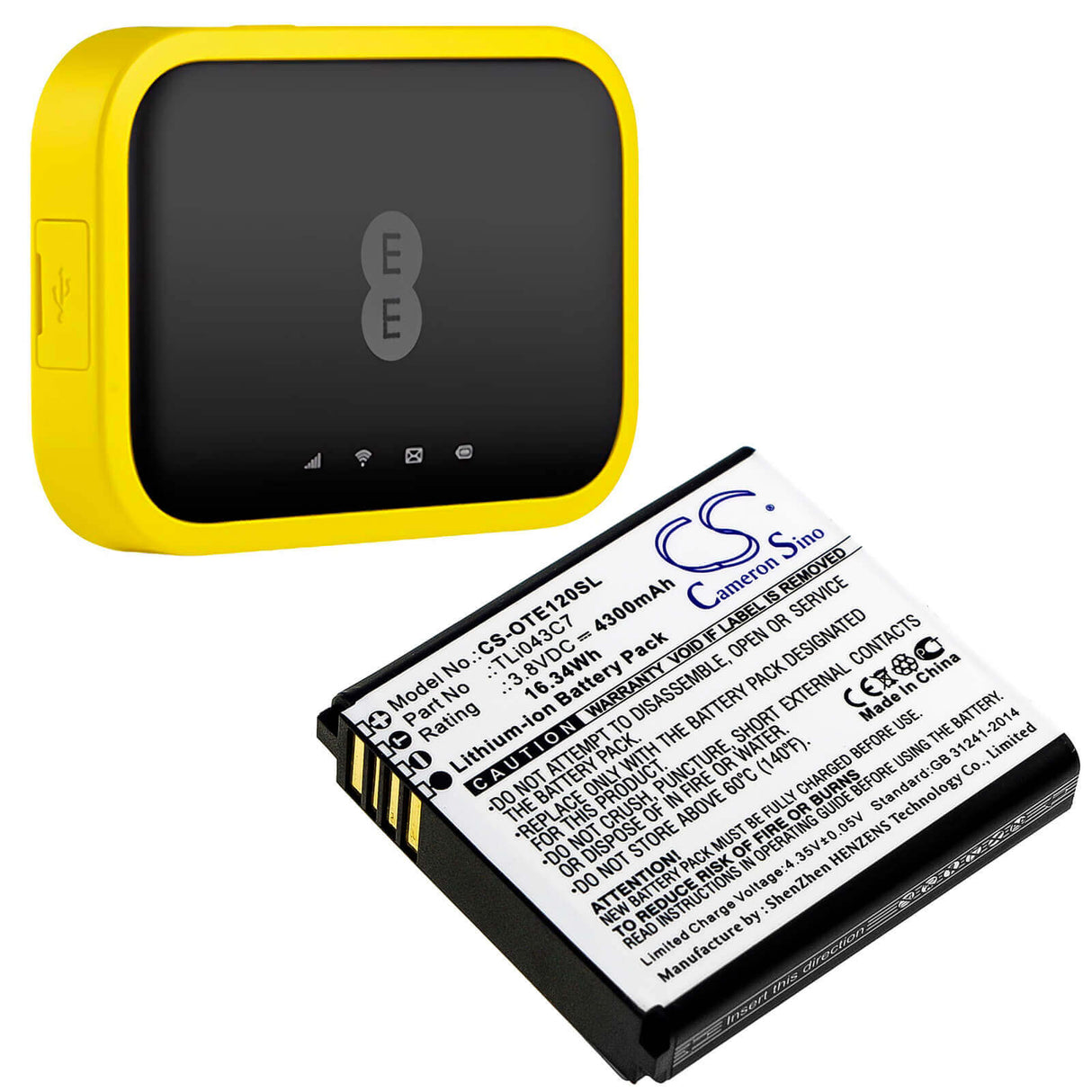 3.8V, Li-ion, 4300mAh, Batterie Hotspot s'adapte à Alcatel, Tli043c7, Ee120, 16.34Wh Hotspot Cameron Sino Technology Limited