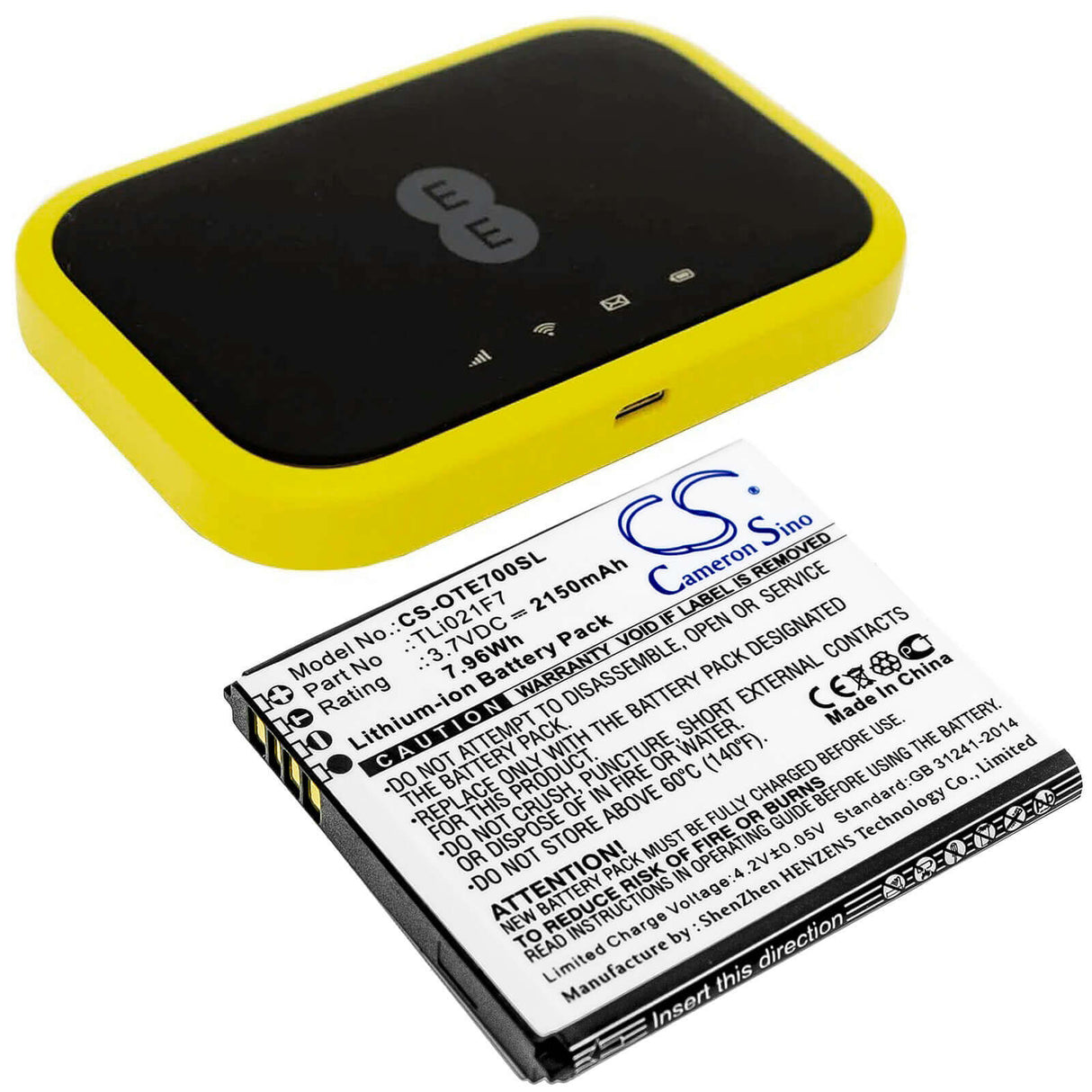 3,7V, Li-ion, 2150mAh, batterie Hotspot compatible avec Ee, Alcatel, Tli021f7, Ee70, Ee70vb, 7,96Wh Hotspot Cameron Sino Technology Limited