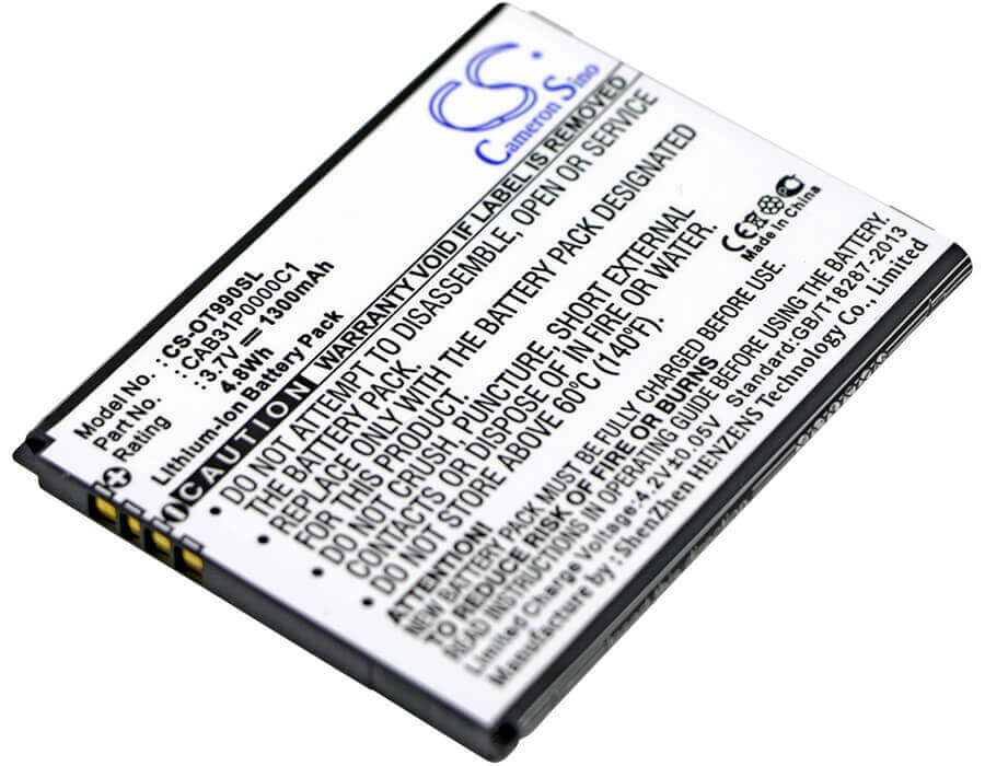 3.7V, Li-ion, 1300mAh, SmartPhone battery fits Virgin Mobile, Megafon, Alcatel, T-mobile, Uscellular, Tcl, By71, One Touc Pop, One Touc Pop C1, 4.81Wh Mobile, SmartPhone Cameron Sino Technology Limited (Smartphone)