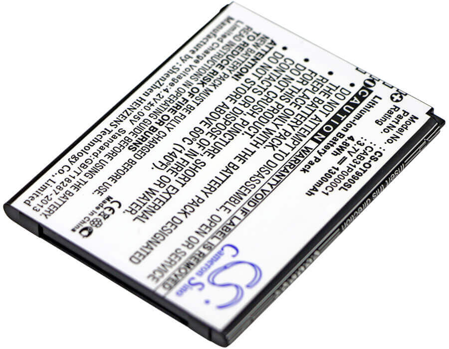 3.7V, Li-ion, 1300mAh, SmartPhone battery fits Virgin Mobile, Megafon, Alcatel, T-mobile, Uscellular, Tcl, By71, One Touc Pop, One Touc Pop C1, 4.81Wh Mobile, SmartPhone Cameron Sino Technology Limited (Smartphone)