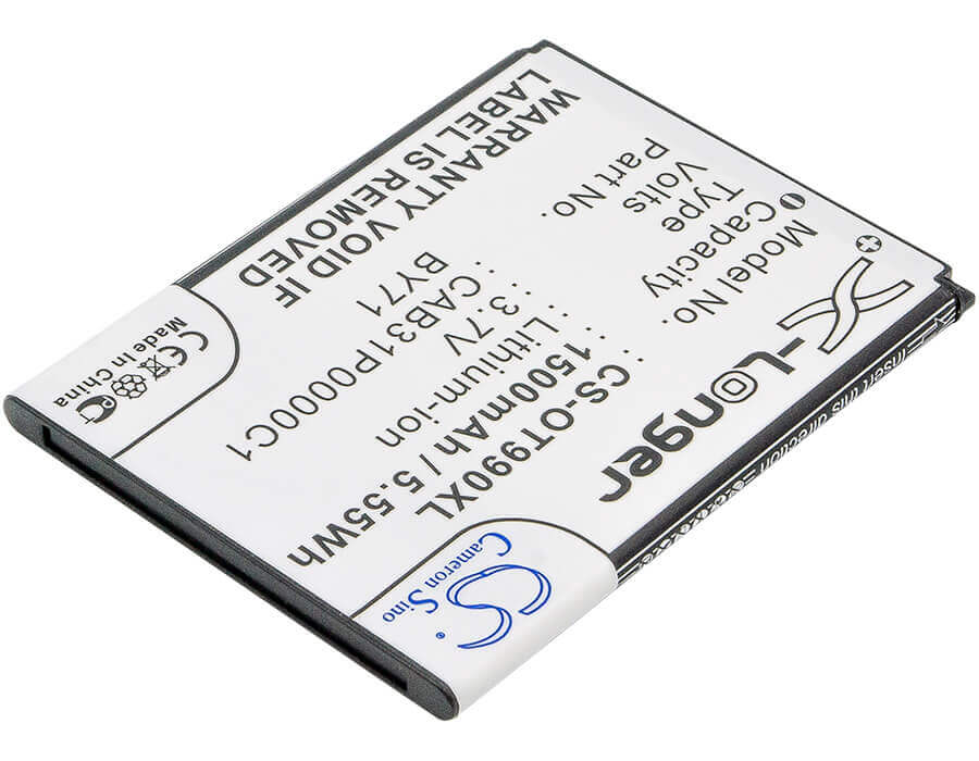 3,7V, Li-ion, 1500mAh, batterie de smartphone compatible avec Virgin Mobile, Megafon, Alcatel, T-mobile, Tcl, Uscellular, By71, One Touc Pop, One Touc Pop C1, 5,55Wh Mobile, Smartphone Cameron Sino Technology Limited (Smartphone)