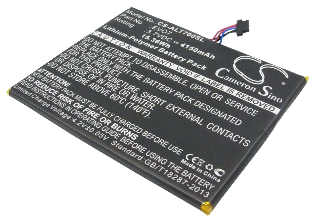 3.7V, Li-Polymer, 4150mAh, Tablet battery fits Alcatel, Cab4160000c1, One Touch Evo 7, Ot-t70, 15.36Wh Tablet Cameron Sino Technology Limited