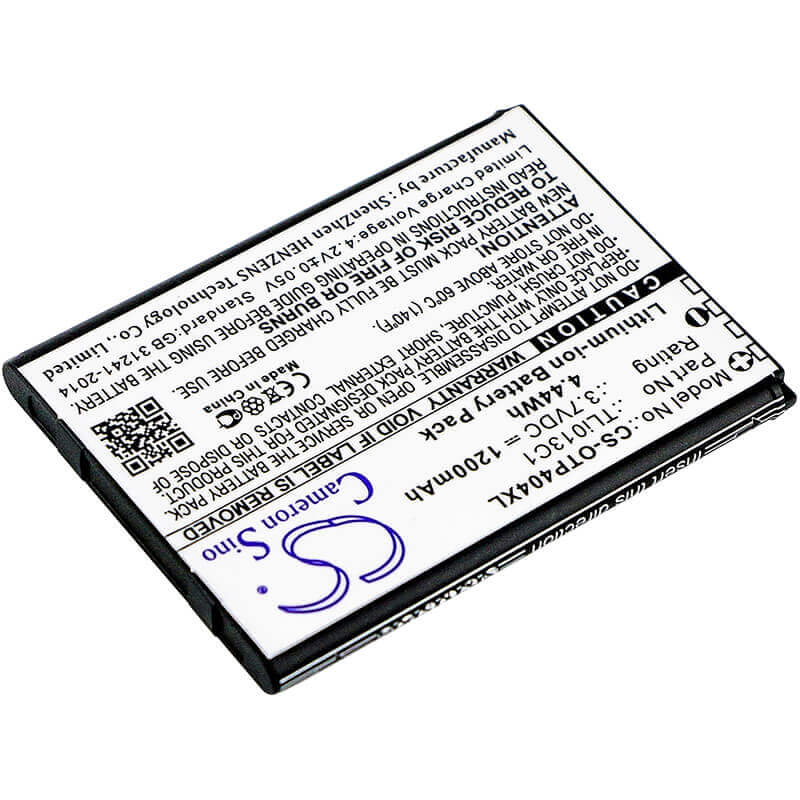 3,7V, Li-ion, 1200mAh, batterie de smartphone compatible avec Cingular, Alcatel, Tli013c1, 4052c, 4052r, 4,44Wh Mobile, Smartphone Cameron Sino Technology Limited (Smartphone)