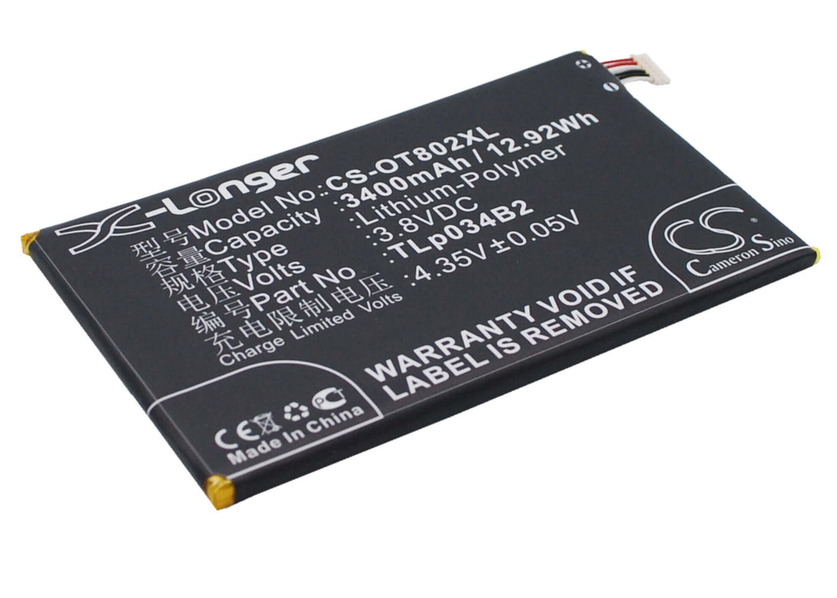 3.8V, Li-Polymer, 3400mAh, SmartPhone battery fits Srf, Alcatel, Tcl, Tlp034b1, A995l, Hero N3, 12.92Wh Mobile, SmartPhone Cameron Sino Technology Limited (Smartphone)