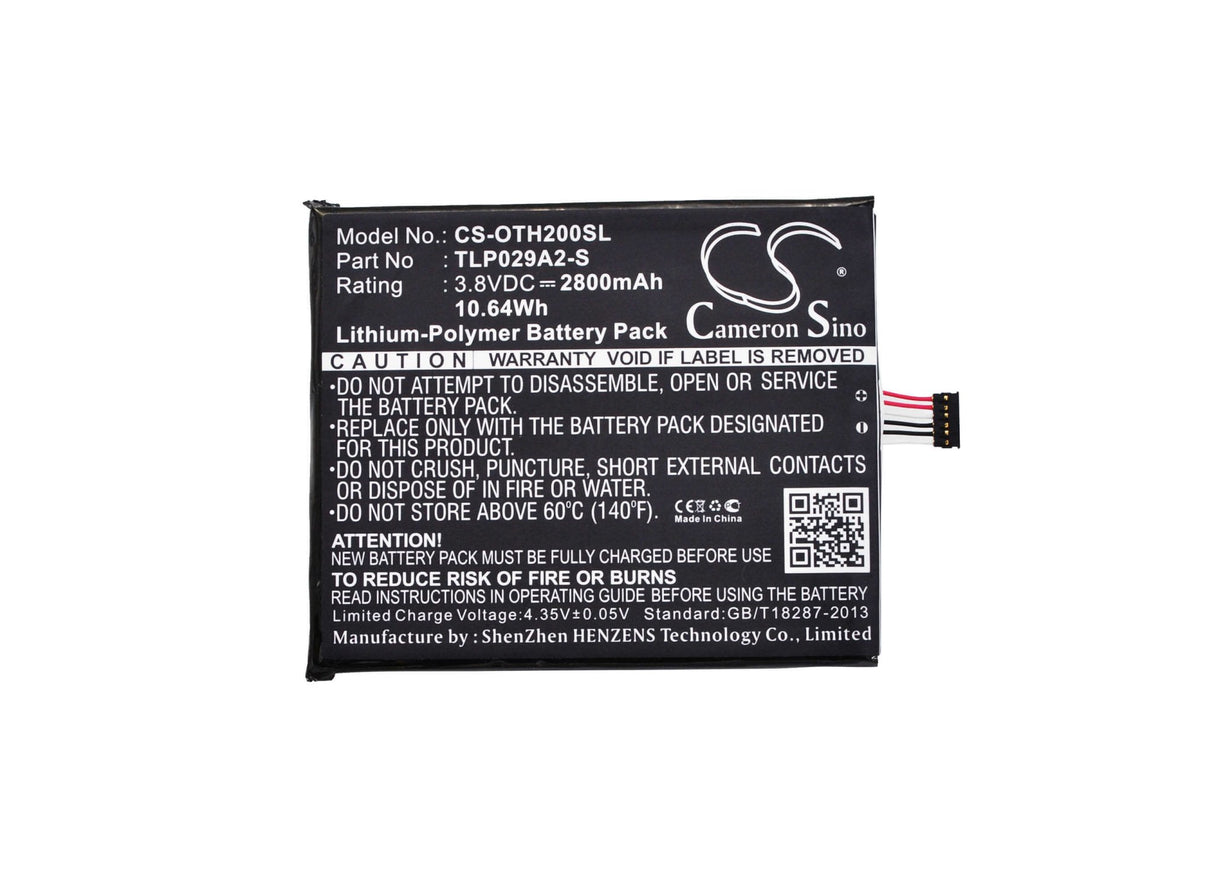 3.8V, Li-Polymer, 2800mAh, SmartPhone battery fits Tcl, Alcatel, Tlp029a2-s, Baal6045y, One Touch Idol 3 5.5, 10.64Wh Mobile, SmartPhone Cameron Sino Technology Limited (Suspended)