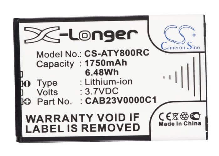 3.7V, Li-ion, 1750mAh, Hotspot battery fits Alcatel, Cab23v0000c1, One Touch Link Y580, One Touch Link Y800, 6.48Wh Hotspot Cameron Sino Technology Limited