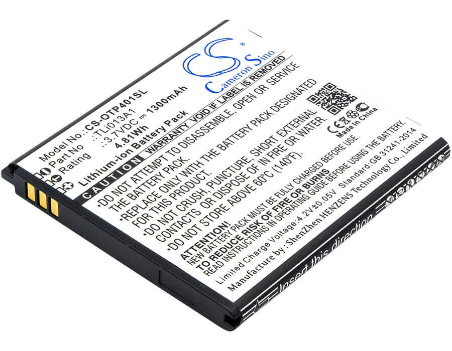 3,7V, Li-ion, 1300mAh, batterie pour smartphone compatible avec Alcatel, Tli013a1, One Touch Pixi 4 3.5, Ot-4017, 4,81Wh Mobile, Smartphone Cameron Sino Technology Limited (Smartphone)