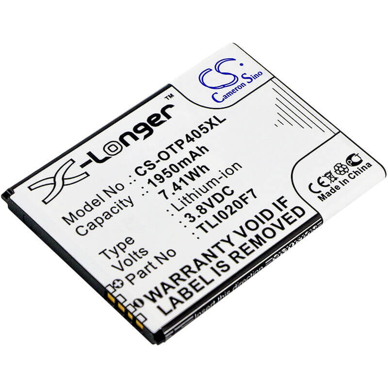 3,8V, Li-ion, 1950mAh, batterie de smartphone compatible avec Alcatel, Tli020f7, One Touch 4 5.0, One Touch Pixi 4 (5), 7,41Wh Mobile, Smartphone Cameron Sino Technology Limited (Smartphone)